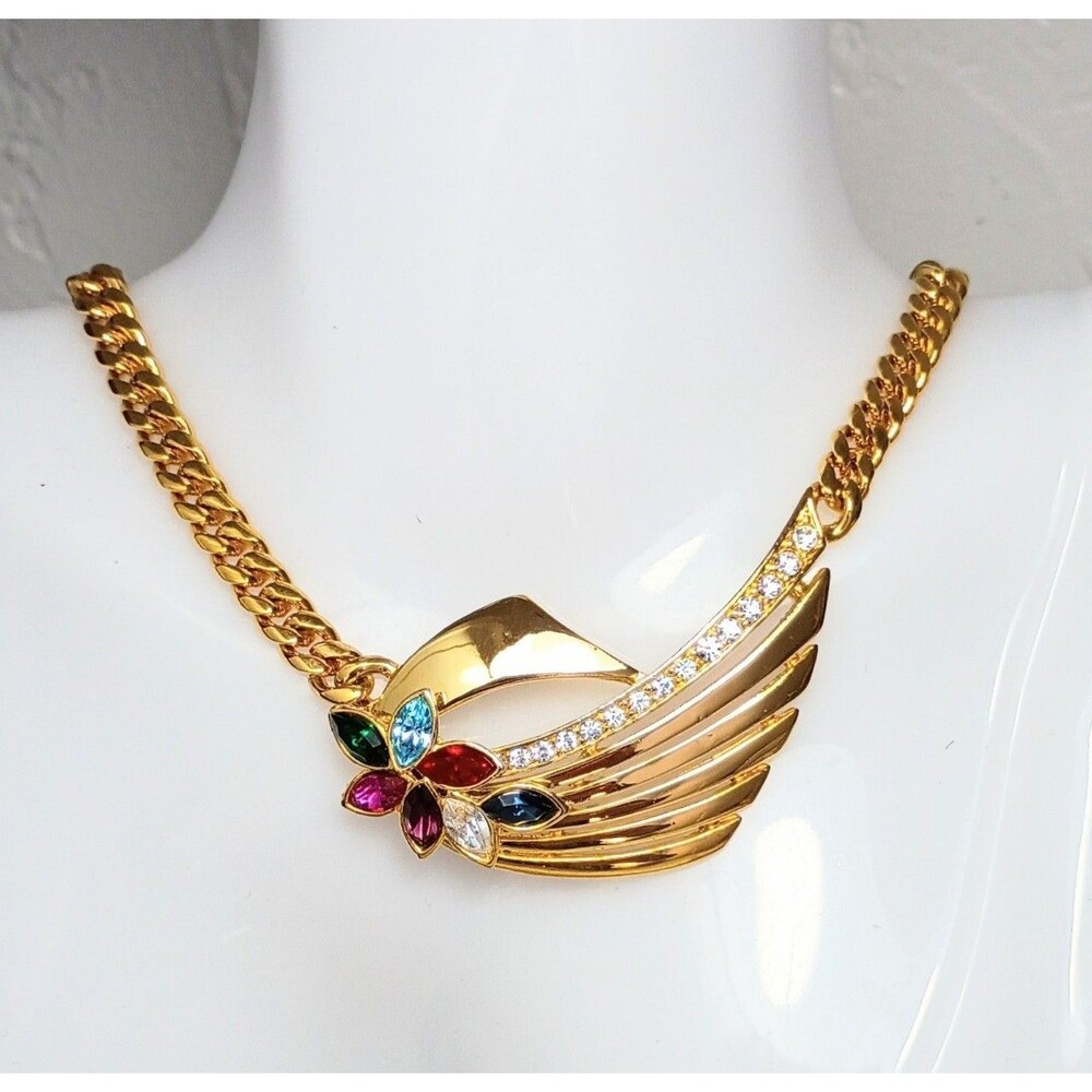 Vintage 14k Gold Plated Art Deco Inspired Rhinestone Chain Necklace